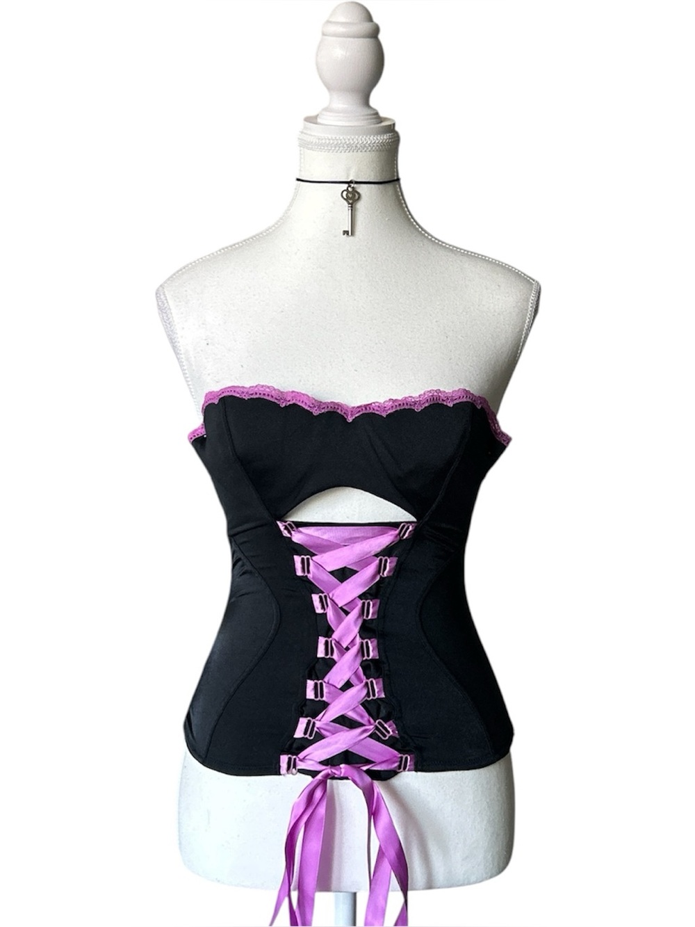 Y2K Coquette “Victorias Secret” Black and Purple Lace-up Corset Top